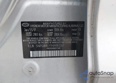 2017 Hyundai Elantra Se z USA, uszkodzony, nr VIN 5NPD84LF9HH183267